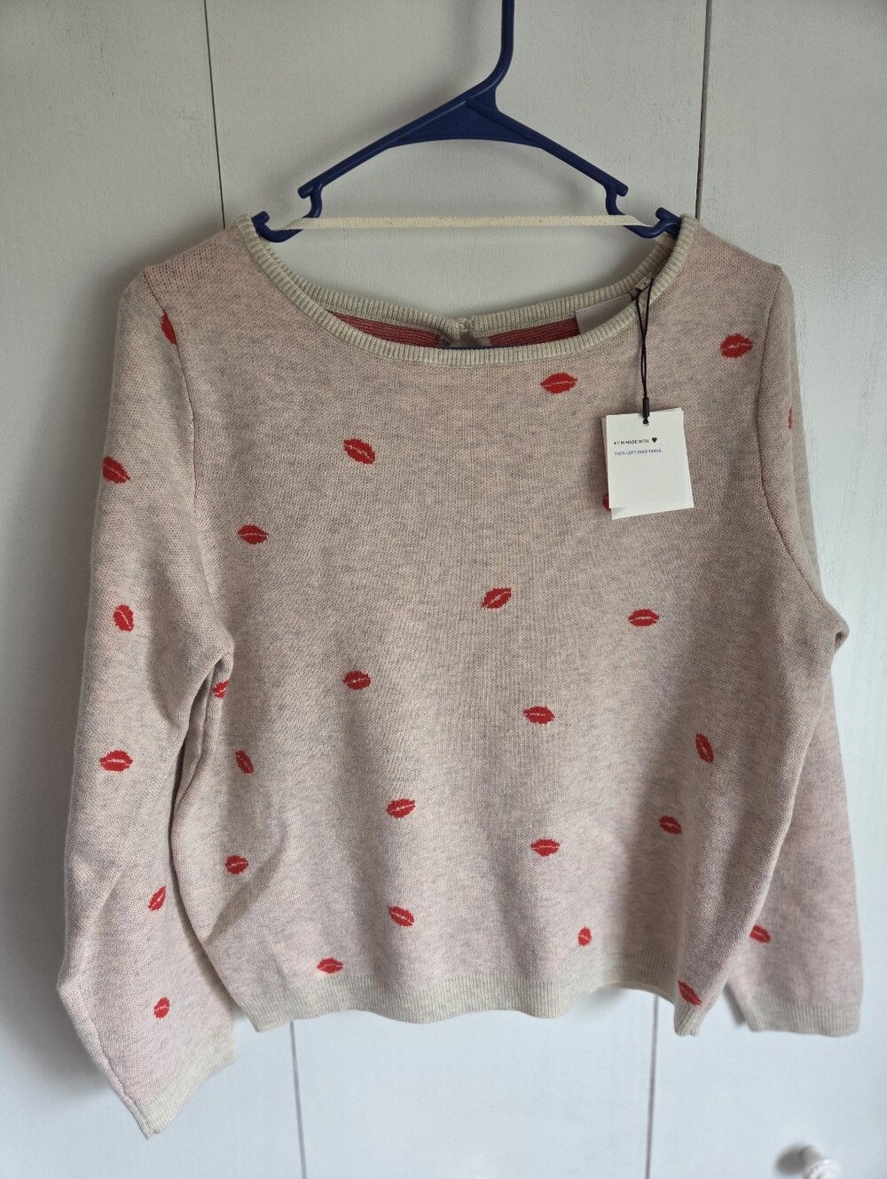 ICHI Crewneck Sweater with Red Lip Print - Women's Casual Knit